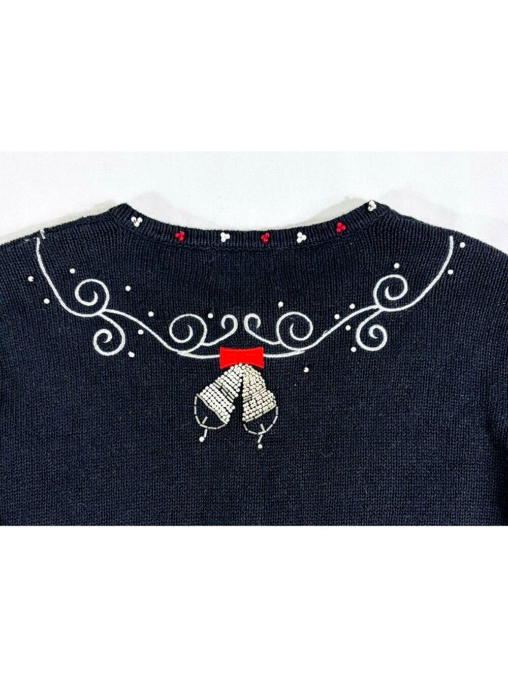 Hampshire Studio Ugly Christmas Sweater Black Cardigan Bells Snowflake Ivy Sz PM - Picture 8 of 9